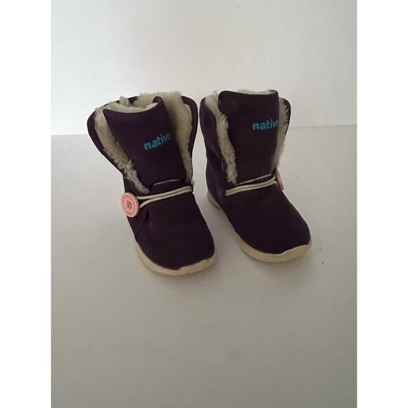 Native Kid/Girl's Luna Beetle Faux Fur Lined Purple/Bone Winter Boots Size C7 - Picture 5 of 14